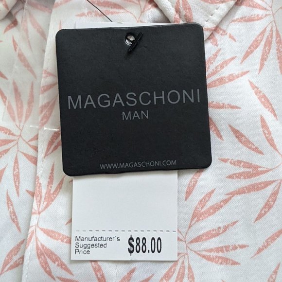 Magaschoni Man Size SMALL Button Shirt White Salmon Short Sleeve Tropical NEW Co - Picture 3 of 8